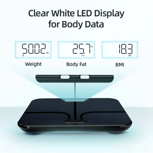 Balance intelligente de composition corporelle avec diffusion vocale – 8 électrodes – Balance professionnelle à impédance bioélectrique pour l’analyse de la masse corporelle