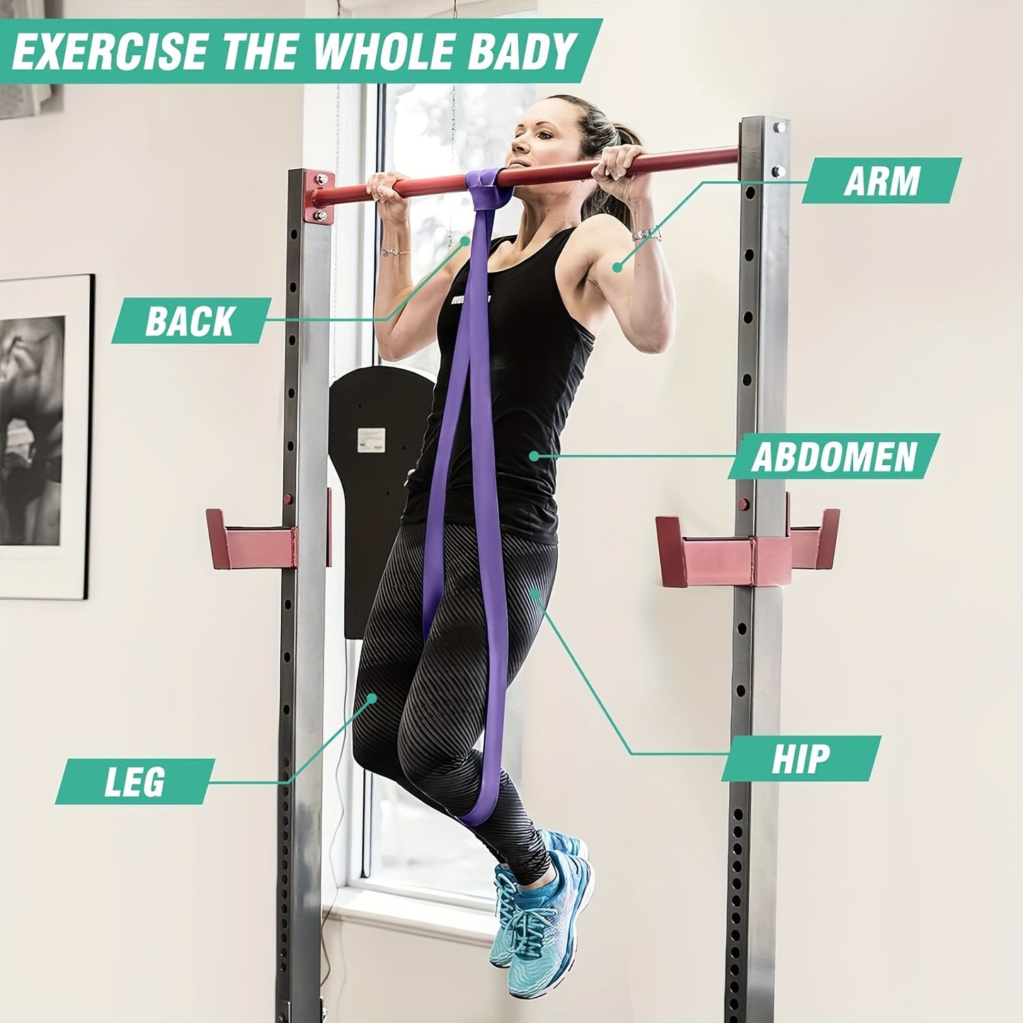 Lot de 4 bandes de résistance avec tension empilable – Bandes d'exercice et d'assistance aux tractions pour l'entraînement musculaire, le fitness, la mise en forme – Niveau de tension moyen, matériau TPE