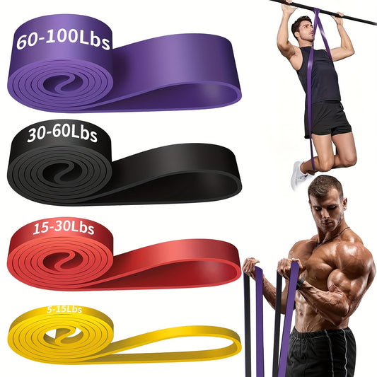 Lot de 4 bandes de résistance avec tension empilable – Bandes d'exercice et d'assistance aux tractions pour l'entraînement musculaire, le fitness, la mise en forme – Niveau de tension moyen, matériau TPE
