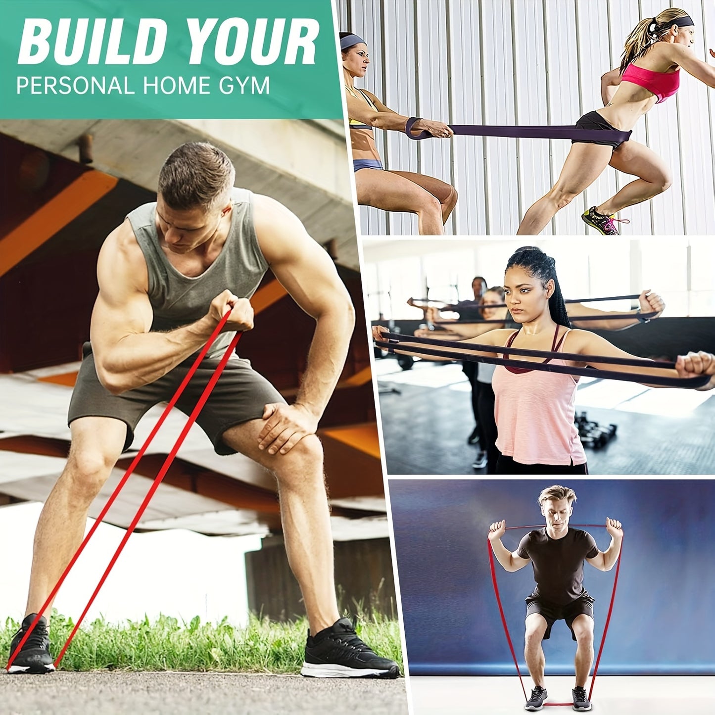 Lot de 4 bandes de résistance avec tension empilable – Bandes d'exercice et d'assistance aux tractions pour l'entraînement musculaire, le fitness, la mise en forme – Niveau de tension moyen, matériau TPE